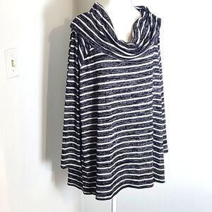 a.n.a. Black & White Stripe Cowl Neck Sweater, Size XXL